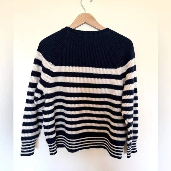 J CREW Navy/Cream stripe 100% cashmere crewneck sweater size SMALL - Picture 3 of 9